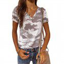 Cross border wish European and American summer 2022 New Amazon fashion slim fit Pullover head leopard V-neck short sleeved top women 