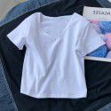 2022 European and American foreign trade women's cross-border New Amazon popular solid color V-neck short sleeve T-shirt women's summer short top 