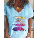 Wish2020 Amazon foreign trade new European and American summer feather 4 printed short sleeve women's T-shirt 