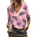 2021 European and American foreign trade summer Amazon Women's top loose print V-neck short sleeve 