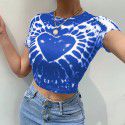 2021 spring foreign trade European and American style women's clothing personalized street love printing tie dyeing sexy navel exposed long sleeved T-shirt 
