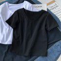 2022 European and American foreign trade women's cross-border New Amazon popular solid color V-neck short sleeve T-shirt women's summer short top 