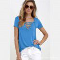 2021 Amazon eBay foreign trade European and American summer new women's sexy V-neck T-shirt women's top short sleeve 10 color 8 size 