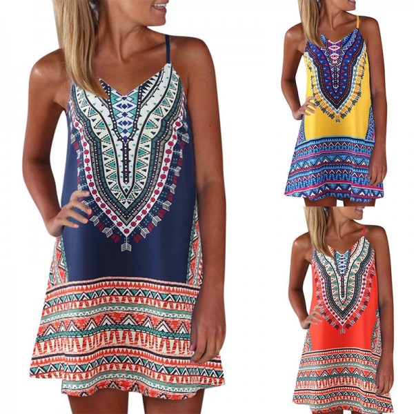 Manufacturer direct selling spot cross-border Amazon hot selling popular European and American summer new printed suspender dress skirt 
