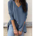 European and American women's cross-border foreign trade Amazon eBay autumn new casual loose V-neck bottomed shirt long sleeve T-shirt women 