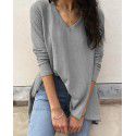 European and American women's cross-border foreign trade Amazon eBay autumn new casual loose V-neck bottomed shirt long sleeve T-shirt women 