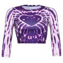2021 spring foreign trade European and American style women's clothing personalized street love printing tie dyeing sexy navel exposed long sleeved T-shirt 