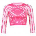 2021 spring foreign trade European and American style women's clothing personalized street love printing tie dyeing sexy navel exposed long sleeved T-shirt 