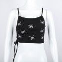 Ins suspender vest women's 2020 summer European and American style new butterfly print exposed umbilical strap drawstring bottomed top 