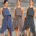 Express Amazon popular in Europe and America 2018 summer fashion wave point lace up irregular dress women's wear 