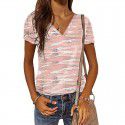Cross border wish European and American summer 2022 New Amazon fashion slim fit Pullover head leopard V-neck short sleeved top women 