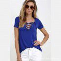 2021 Amazon eBay foreign trade European and American summer new women's sexy V-neck T-shirt women's top short sleeve 10 color 8 size 