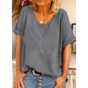 European and American solid color T-shirt blouse women's cross-border foreign trade wish express women's round neck T-shirt blouse women's factory wholesale 
