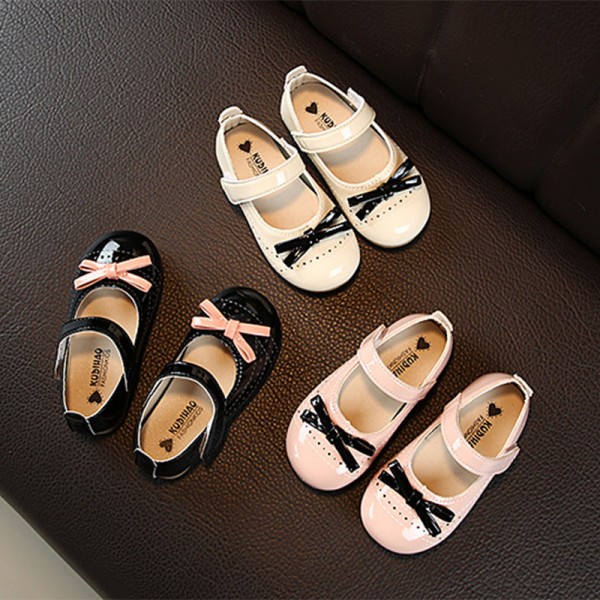 Girls bow single shoes princess shoes soft soled leather shoes 2020 spring style foreign style little girls leather shoes toddler shoes wholesale 